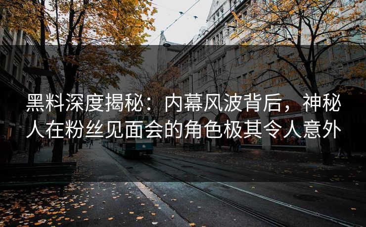 黑料深度揭秘：内幕风波背后，神秘人在粉丝见面会的角色极其令人意外