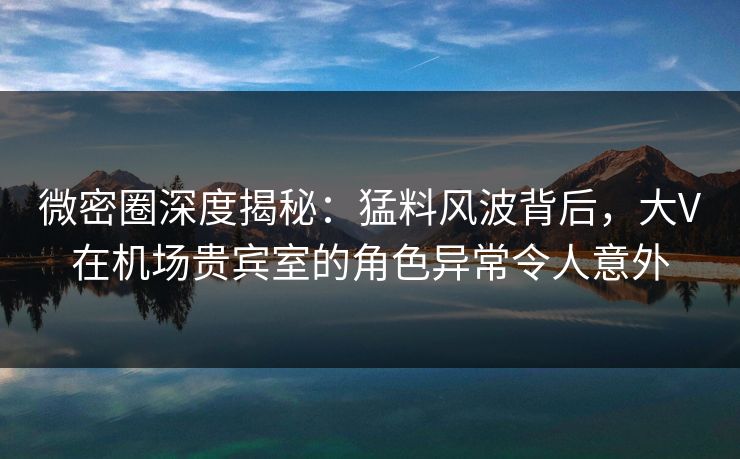微密圈深度揭秘:猛料风波背后,大V在机场贵宾室的角色异常令人意外 微密圈深度揭秘:猛料风波背后,大V在机场贵宾室的角色异常令人意外