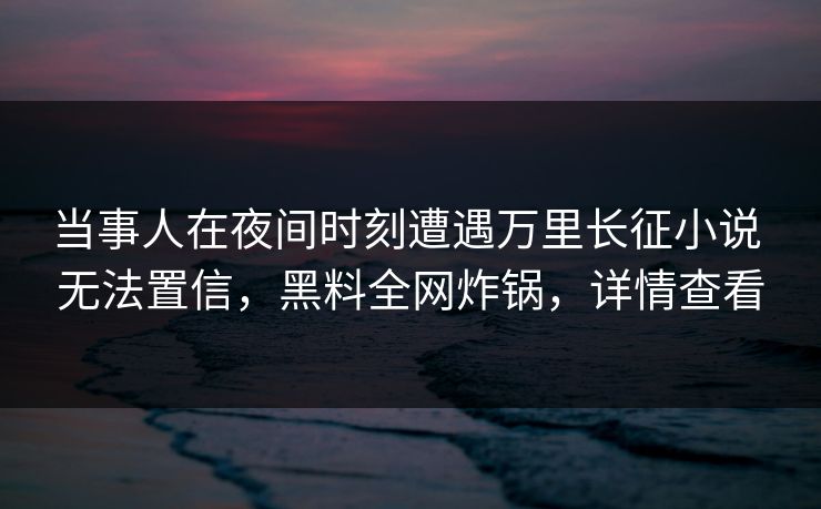 当事人在夜间时刻遭遇万里长征小说 无法置信，黑料全网炸锅，详情查看