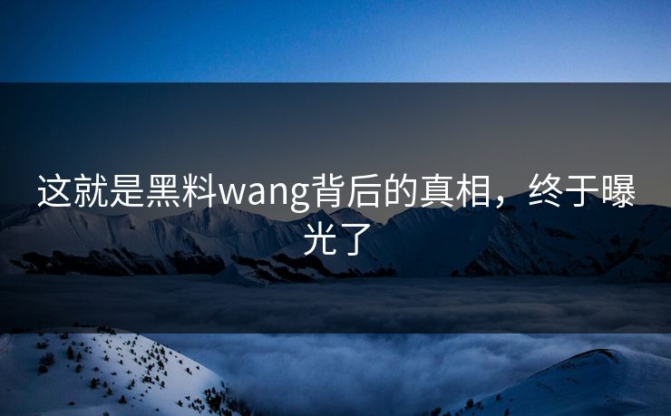 这就是黑料wang背后的真相，终于曝光了