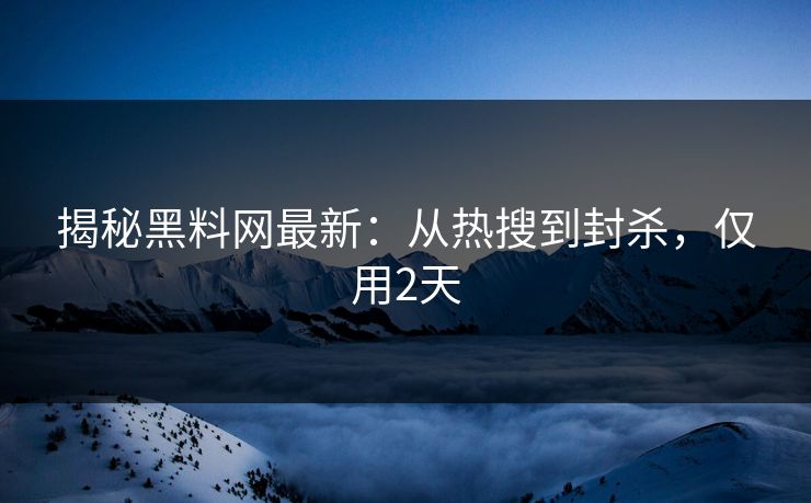 揭秘黑料网最新：从热搜到封杀，仅用2天