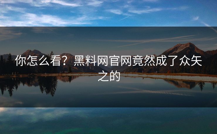 你怎么看？黑料网官网竟然成了众矢之的