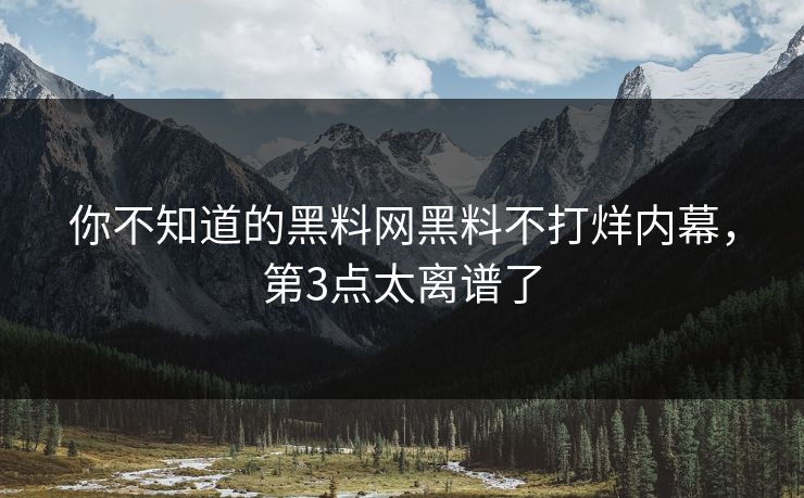 你不知道的黑料网黑料不打烊内幕，第3点太离谱了