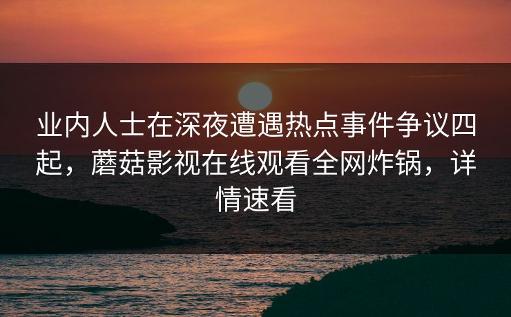 业内人士在深夜遭遇热点事件争议四起，蘑菇影视在线观看全网炸锅，详情速看