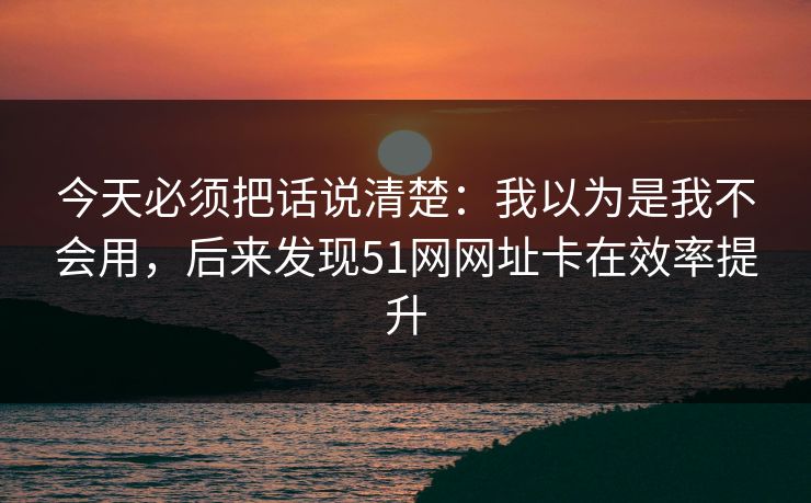 今天必须把话说清楚：我以为是我不会用，后来发现51网网址卡在效率提升